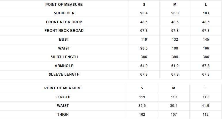 Size chart (CM)