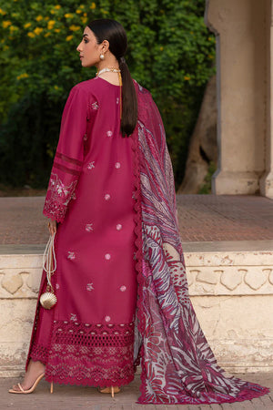 Woman in a pink traditional outfit with a patterned shawl, standing outdoors.
Miralyn By Ruuposh Collection 05